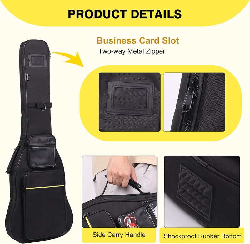 PPOPPO 39 40 Inch Electric Guitar Gig Bag, 0.35" Thick Padded Oxford Fabric, Waterproof & Shockproof Gig Bag, Multi-Pocket Design with Shoulder Straps & Side Handle​, Sleek Black Design - Image 5